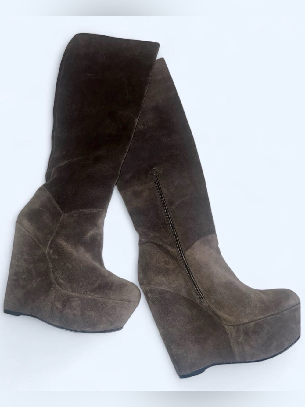 Stuart Weitzman Brown Suede Platform Wedge Knee Boots